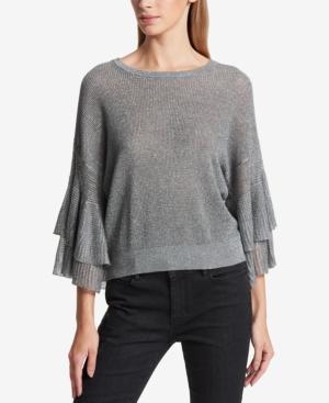 Dkny Semi-sheer Ruffled Metallic Sweater