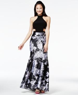 Blondie Nites Juniors' Printed Cutout Mermaid Gown