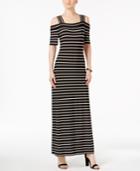 Nine West Cold-shoulder Striped Maxi Dress