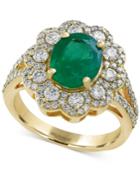 Brasilica By Effy Emerald (2-1/8 Ct. T.w.) And Diamond (1 Ct. T.w.) Flower Ring In 14k Gold
