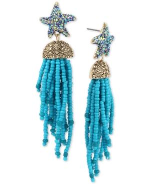 Betsey Johnson Gold-tone Pave Starfish Beaded Fringe Drop Earrings