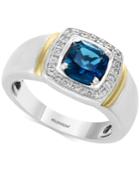 Effy Men's London Blue Topaz (1-5/8) & Diamond (1/6 Ct. T.w.) Ring In Sterling Silver And 14k Gold