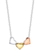 Unwritten Tri-tone Triple Heart Pendant Necklace In Sterling Silver
