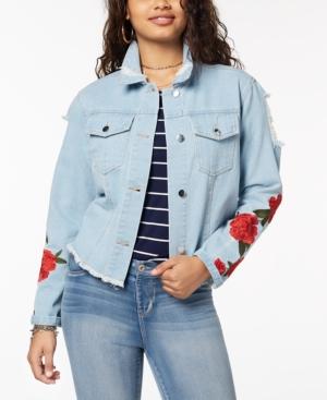 Say What? Juniors' Ripped Embroidered Denim Jacket