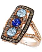 Le Vian Chocolate Deco Estate Aquamarine (7/8 Ct. T.w.), Tanzanite (1/2 Ct. T.w.) And Diamond (3/4 Ct. T.w.) Statement Ring In 14k Rose Gold, Only At Macy's