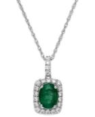 Emerald (3/4 Ct. T.w.) And White Sapphire (3/8 Ct. T.w.) Pendant Necklace In Sterling Silver