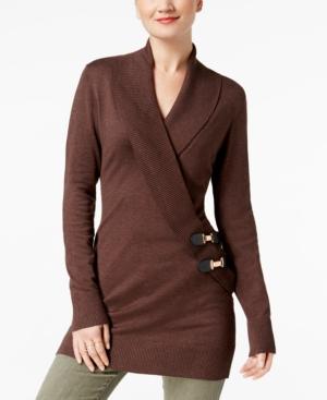 I.n.c. Surplice Buckle Tunic Sweater, Created For Macy's