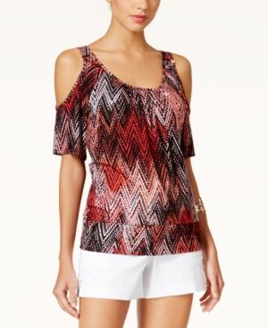 Thalia Sodi Printed Cold-shoulder Blouse, Only At Macy's