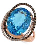Bleu Rose By Effy Blue Topaz (12-1/6 Ct. T.w.) And Brown Diamond (1/3 Ct. T.w.) Orbit Ring In 14k Rose Gold