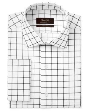Tasso Elba Men's Classic/regular Fit Black White Windowpane French Cuff Dress Shirt, Only At Macy's