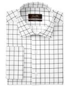 Tasso Elba Men's Classic/regular Fit Black White Windowpane French Cuff Dress Shirt, Only At Macy's