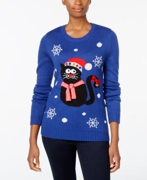 Karen Scott Petite Cat Christmas Sweater, Only At Macy's