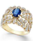 Effy Sapphire (1-3/8 Ct. T.w.) And Diamond (1/3 Ct. T.w.) Antique Ring In 14k Gold