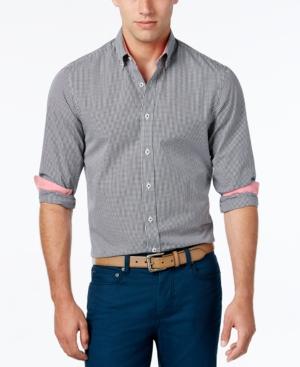 Park West Men's Mini-gingham Long-sleeve Shirt, Contrast Cuffs