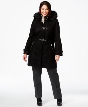 Ivanka Trump Plus Size Faux-fur-trim Buckled Duffle Coat