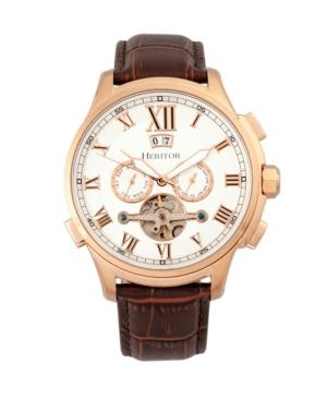 Heritor Automatic Hudson Rose Gold & Brown Leather Watches 47mm