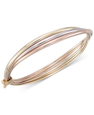 Tri-color Overlap Three Bangle Bracelet In 10k Gold, White Gold & Rose Gold