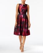 Ivanka Trump Contrast Floral-print Fit & Flare Dress