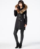Betsey Johnson Faux-fur-hood Wool-blend Coat