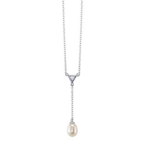 Unwritten Bridesmaid Collection Freshwater Pearl And Cubic Zirconia Y-necklace In Sterling Silver, 16 + 2 Extender