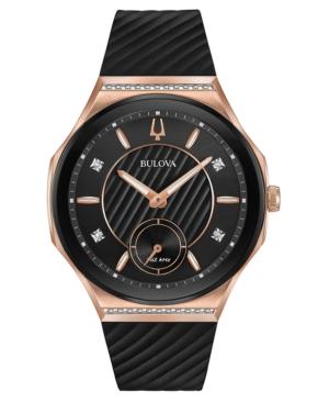 Bulova Women's Curv Diamond-accent Black Rubber Strap Watch 41mm