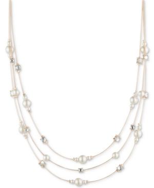 Anne Klein Gold-tone Crystal & Imitation Pearl Triple-row Strand Necklace, 16 + 3 Extender