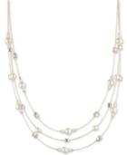Anne Klein Gold-tone Crystal & Imitation Pearl Triple-row Strand Necklace, 16 + 3 Extender