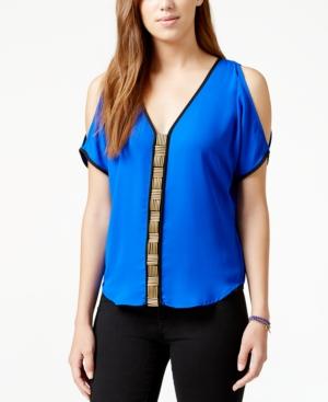 Xoxo Juniors' Embellished Cold-shoulder Top