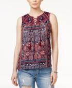 Lucky Brand Embroidered Tassel Top