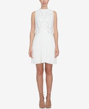 Cece Lace-overlay Pleated Dress