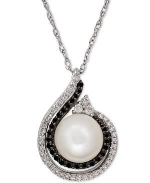 Freshwater Pearl (8mm) And Diamond (1/4 Ct. T.w.) Pendant Necklace In Stering Silver