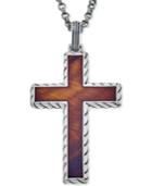 Esquire Men's Jewelry Red Tiger Eye (40 X 27-1/2mm) Cross Pendant Necklace In Sterling Silver, First At Macy's