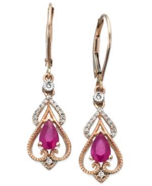 Ruby (1 Ct. T.w.) And Diamond (1/10 Ct. T.w.) Drop Earrings In 14k Rose Gold