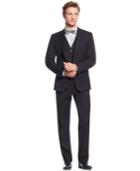 Calvin Klein Black Mini Herringbone Peak Lapel Extreme Slim-fit Vested Suit