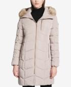 Calvin Klein Faux-fur-trim Hooded Chevron Puffer Coat, A Macy's Exclusive