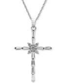 Cubic Zirconia Cross 18 Pendant Necklace In Sterling Silver