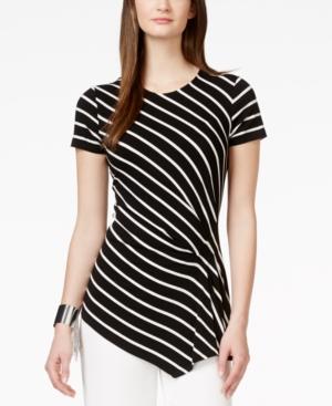 Vince Camuto Short-sleeve Striped Asymmetrical-hem Top