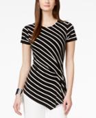 Vince Camuto Short-sleeve Striped Asymmetrical-hem Top