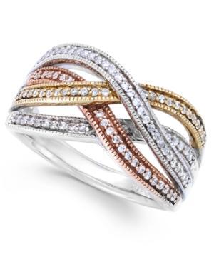 Diamond Tri-tone Bypass Ring In Sterling Silver And 14k Gold (1/4 Ct. T.w.)