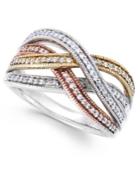 Diamond Tri-tone Bypass Ring In Sterling Silver And 14k Gold (1/4 Ct. T.w.)