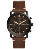 Fossil Men's Chronograph Commuter Brown Leather Strap Watch 42mm