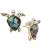 Betsey Johnson Gold-tone Blue Crystal Turtle Stud Earrings