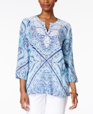 Charter Club Cotton Printed Embroidered Tunic, Only At Macy's