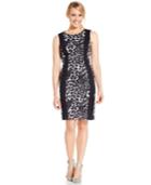 Tahari Asl Sleeveless Jacquard Colorblocked Sheath