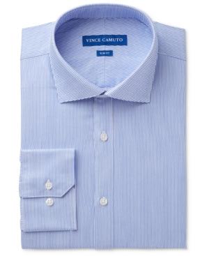 Vince Camuto Men's Slim-fit Comfort Stretch Blue Pinstripe Twill Dress Shirt