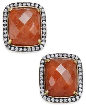 Paul & Pitu Naturally 14k Gold-plated Pave & Red Semi Precious Stone Square Stud Earrings