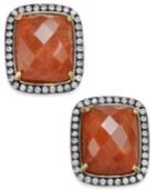 Paul & Pitu Naturally 14k Gold-plated Pave & Red Semi Precious Stone Square Stud Earrings
