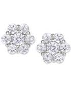 Cubic Zirconia Flower Cluster Stud Earrings In Sterling Silver