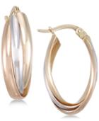 Tri-color Multi-ring Interlocked Hoop Earrings In 14k Gold, White Gold & Rose Gold