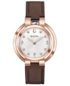 Bulova Women's Rubaiyat Lady Ganga Diamond-accent Brown Leather Strap Watch 35mm